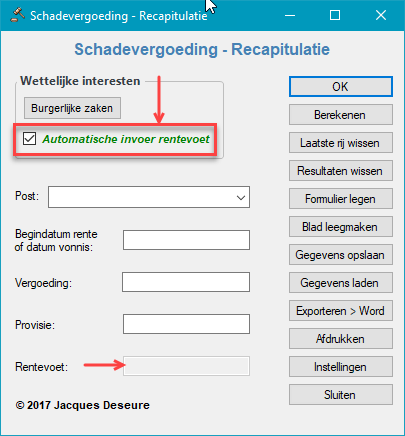 Automatische rentevoet ingeschakeld - tektsvak rentevoet uitgeschakeld.
