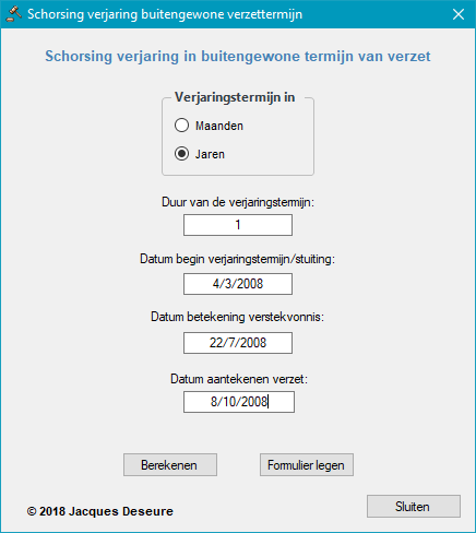 Schorsing verjaring - buitengewone verzettermijn - gebruikersformulier