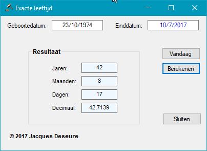 Exacte leeftijd - voorbeeld Exacte leeftijd - voorbeeld