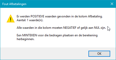 Foutmelding positieve waarden bij afbetalingen